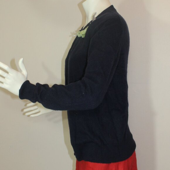 Lingua Franca Wire Montauk Woman crew neck  Cardigan Navy Cashmere size Small - Picture 5 of 9